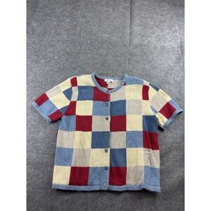 Christopher & Banks Womens M ColorBlock Cardigan Sweater Buttons VTG Y2K Grandma